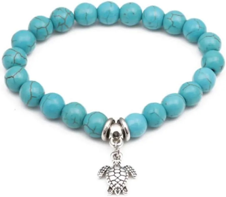Lucky Turtle Bracelet Women Animal Friendship Beaded Stretch Family Friends Good Luck Stackable Wrap Silver Anniversary Birthday