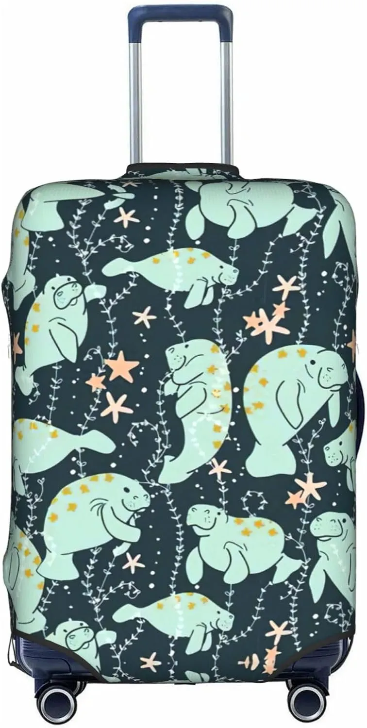 Manatee Animals Calf Print Practical Elastic Washable Travel Luggage Cover with Concealed Zipper for Suitcases