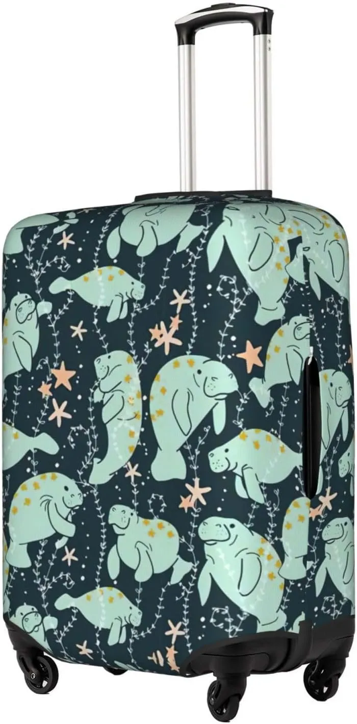 Manatee Animals Calf Print Practical Elastic Washable Travel Luggage Cover with Concealed Zipper for Suitcases