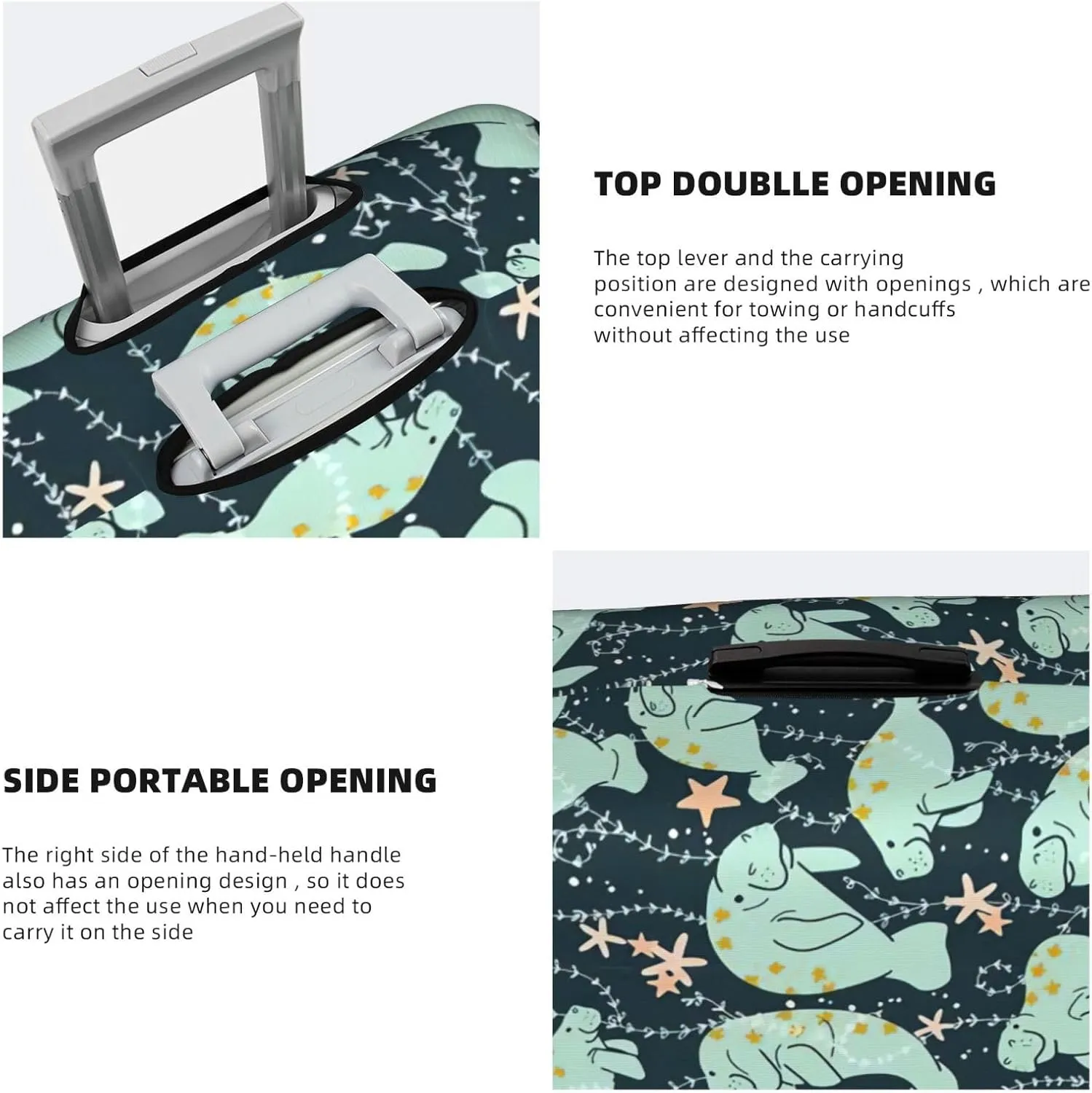 Manatee Animals Calf Print Practical Elastic Washable Travel Luggage Cover with Concealed Zipper for Suitcases