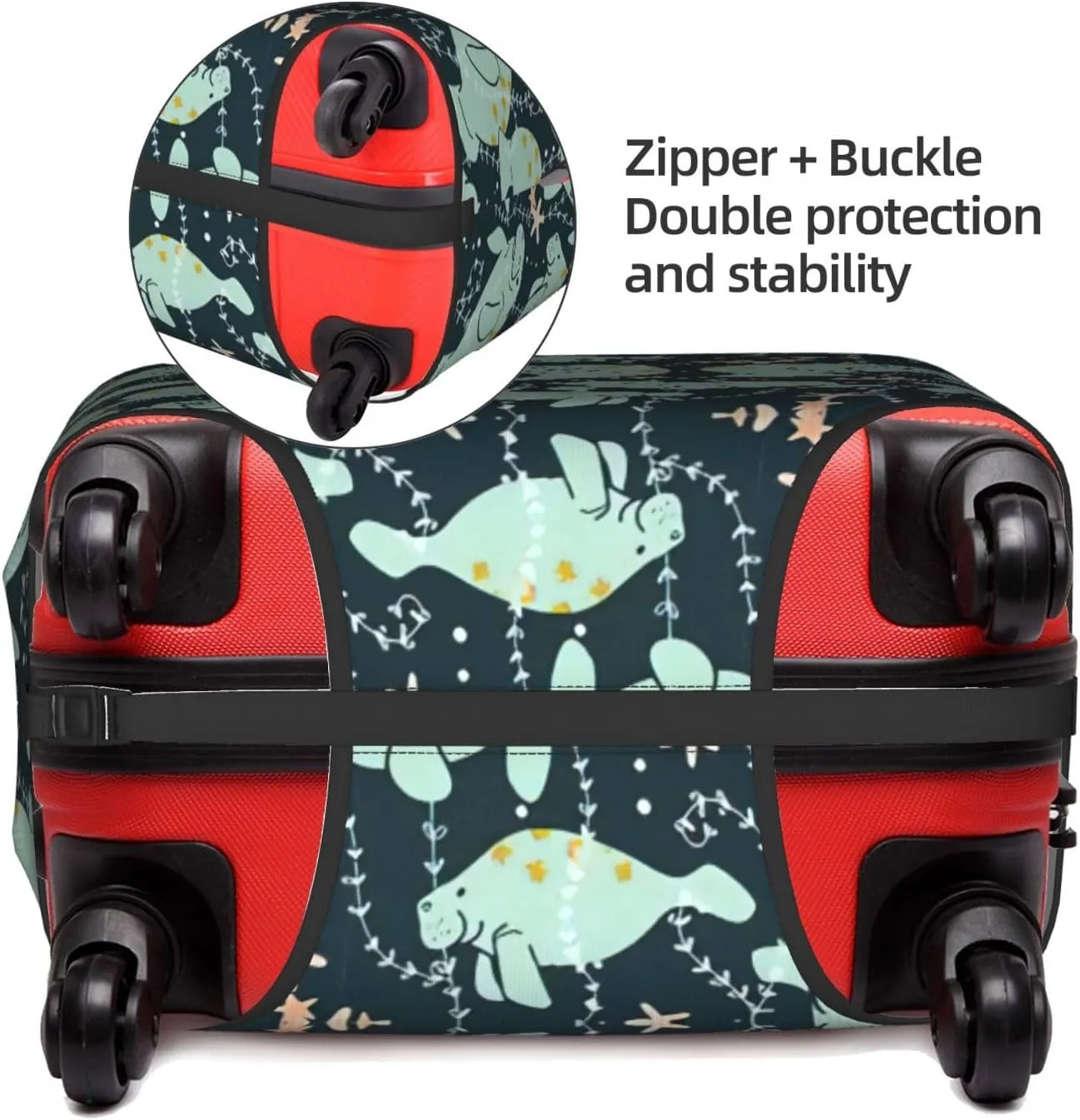 Manatee Animals Calf Print Practical Elastic Washable Travel Luggage Cover with Concealed Zipper for Suitcases