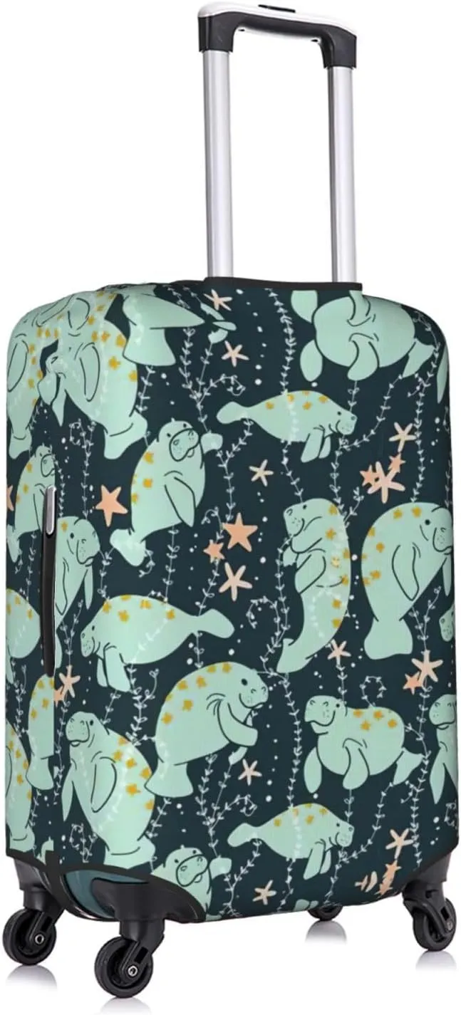 Manatee Animals Calf Print Practical Elastic Washable Travel Luggage Cover with Concealed Zipper for Suitcases