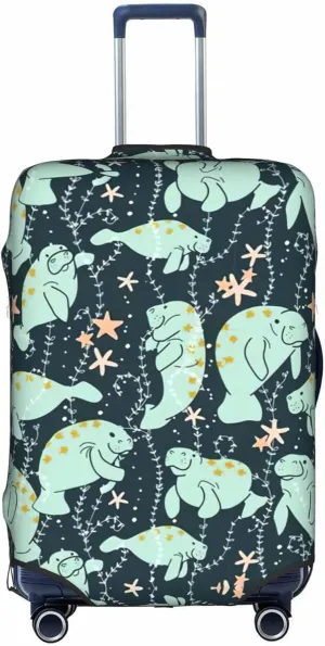 Manatee Animals Calf Print Practical Elastic Washable Travel Luggage Cover with Concealed Zipper for Suitcases