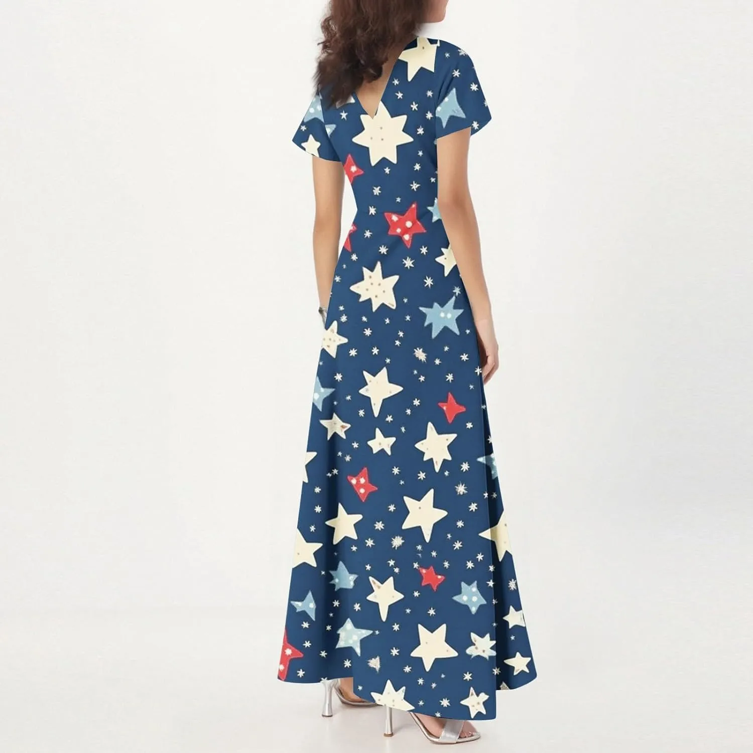 Maxi Dresses for Womem 2025 Casual Summer Short Sleeve 4th of July Dress Flowy Patriotic American Flag Dresses