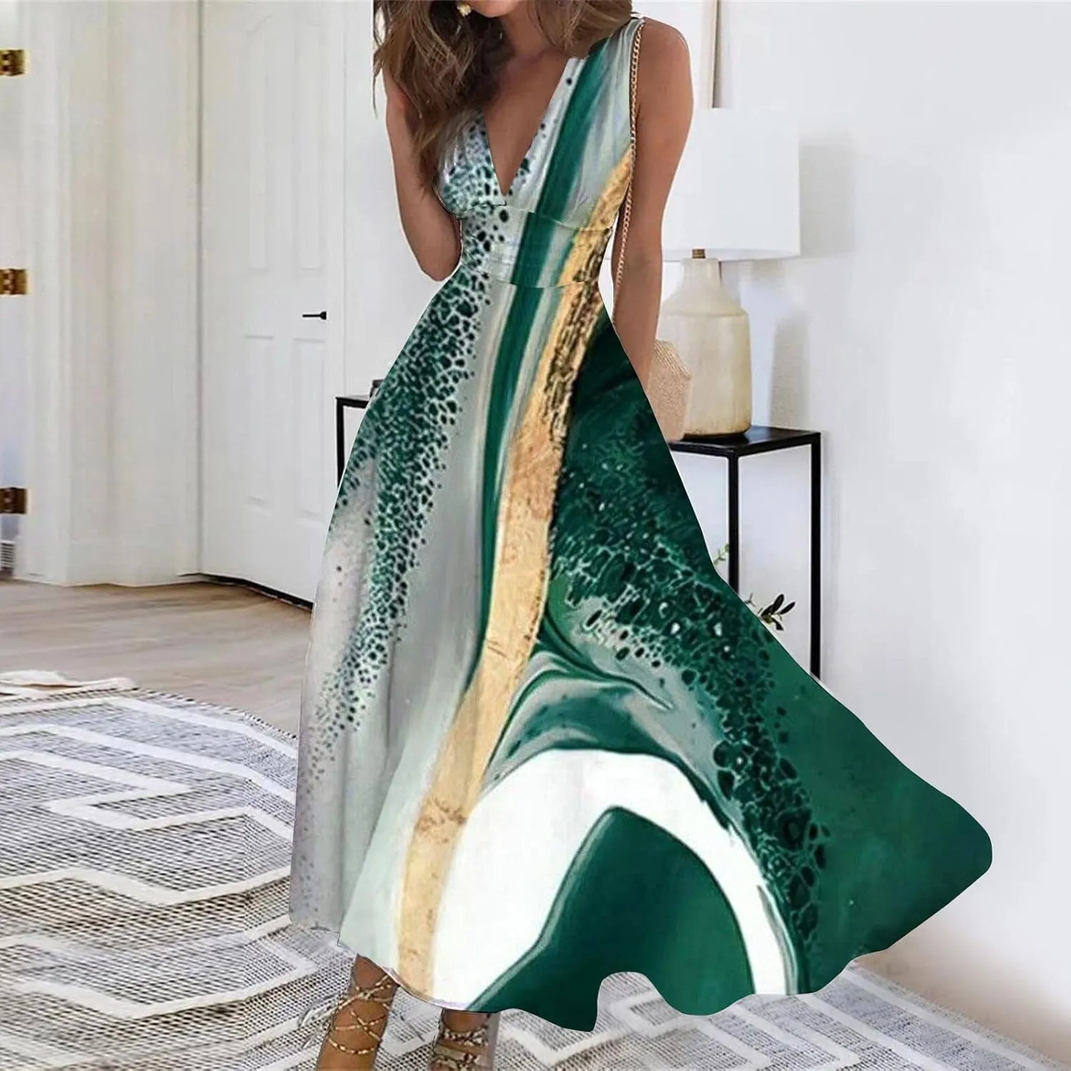 Maxi Dresses for Women 2024 Elegant Wrap V Neck Sleeveless Summer Dress Trendy Floral Print Flowy Beach Dress
