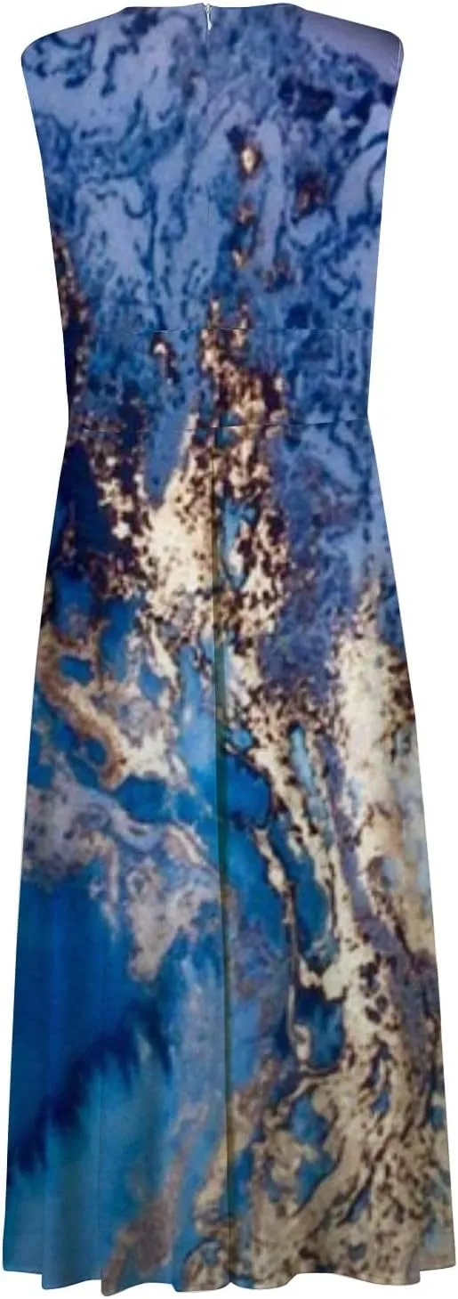 Maxi Dresses for Women 2024 Elegant Wrap V Neck Sleeveless Summer Dress Trendy Floral Print Flowy Beach Dress