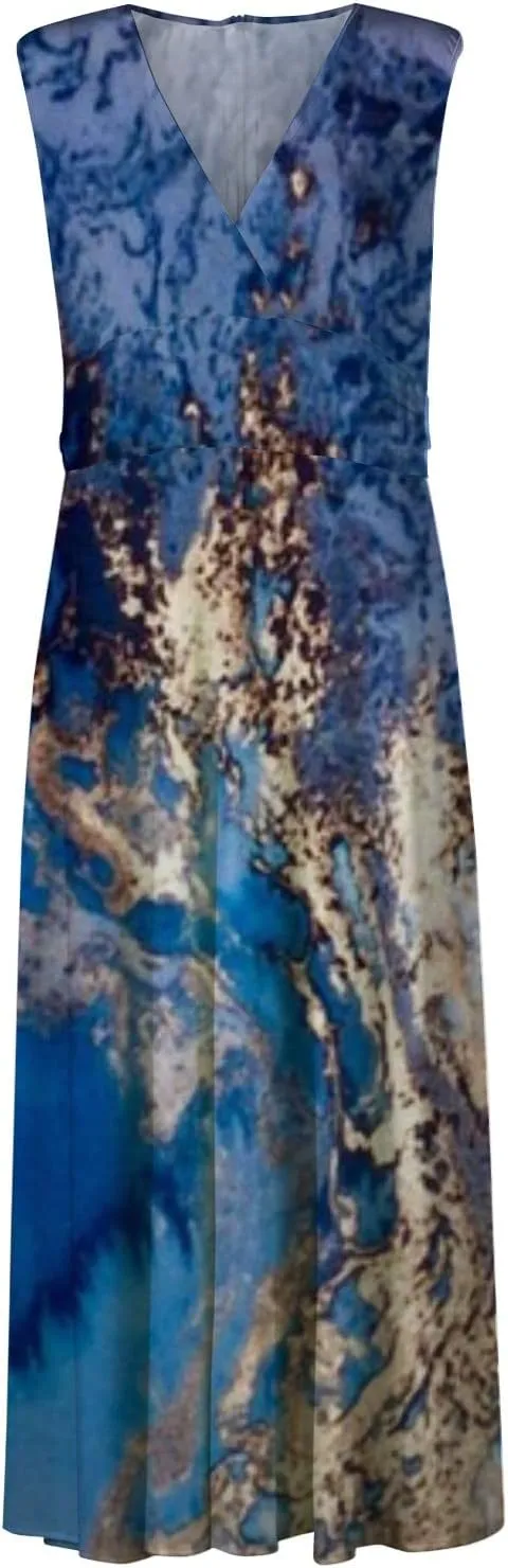 Maxi Dresses for Women 2024 Elegant Wrap V Neck Sleeveless Summer Dress Trendy Floral Print Flowy Beach Dress