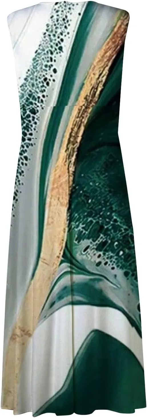 Maxi Dresses for Women 2024 Elegant Wrap V Neck Sleeveless Summer Dress Trendy Floral Print Flowy Beach Dress