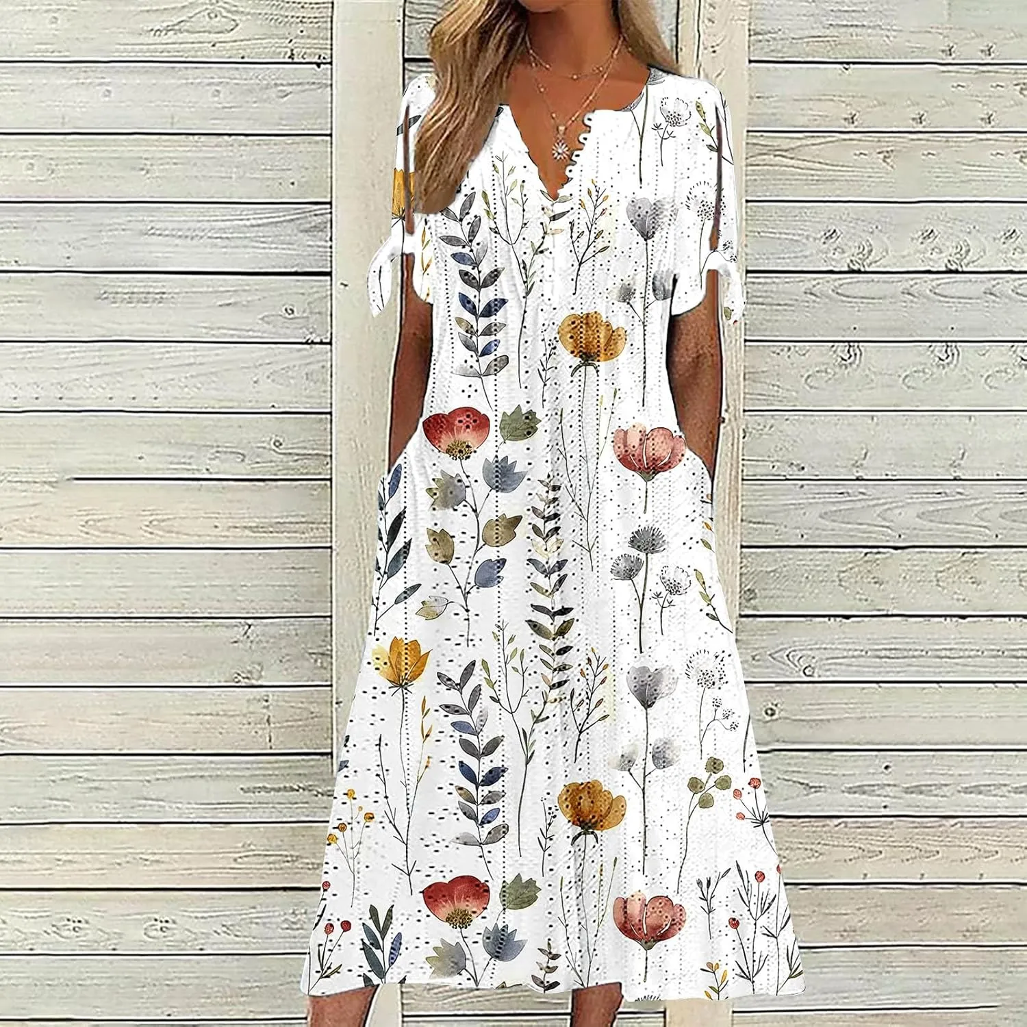 Maxi Dresses for Women 2025 Trendy Short Sleeve Eyelet Dress v Neck Floral Printed Dresses Summer Beach Dress