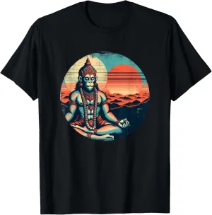 Meditating Hanuman Vintage Sunset Empowering Yoga Meditation T-Shirt