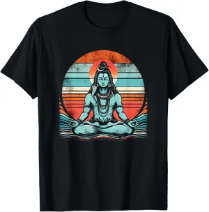 Meditating Shiva Vintage Sunset Empowering Yoga Meditation T-Shirt