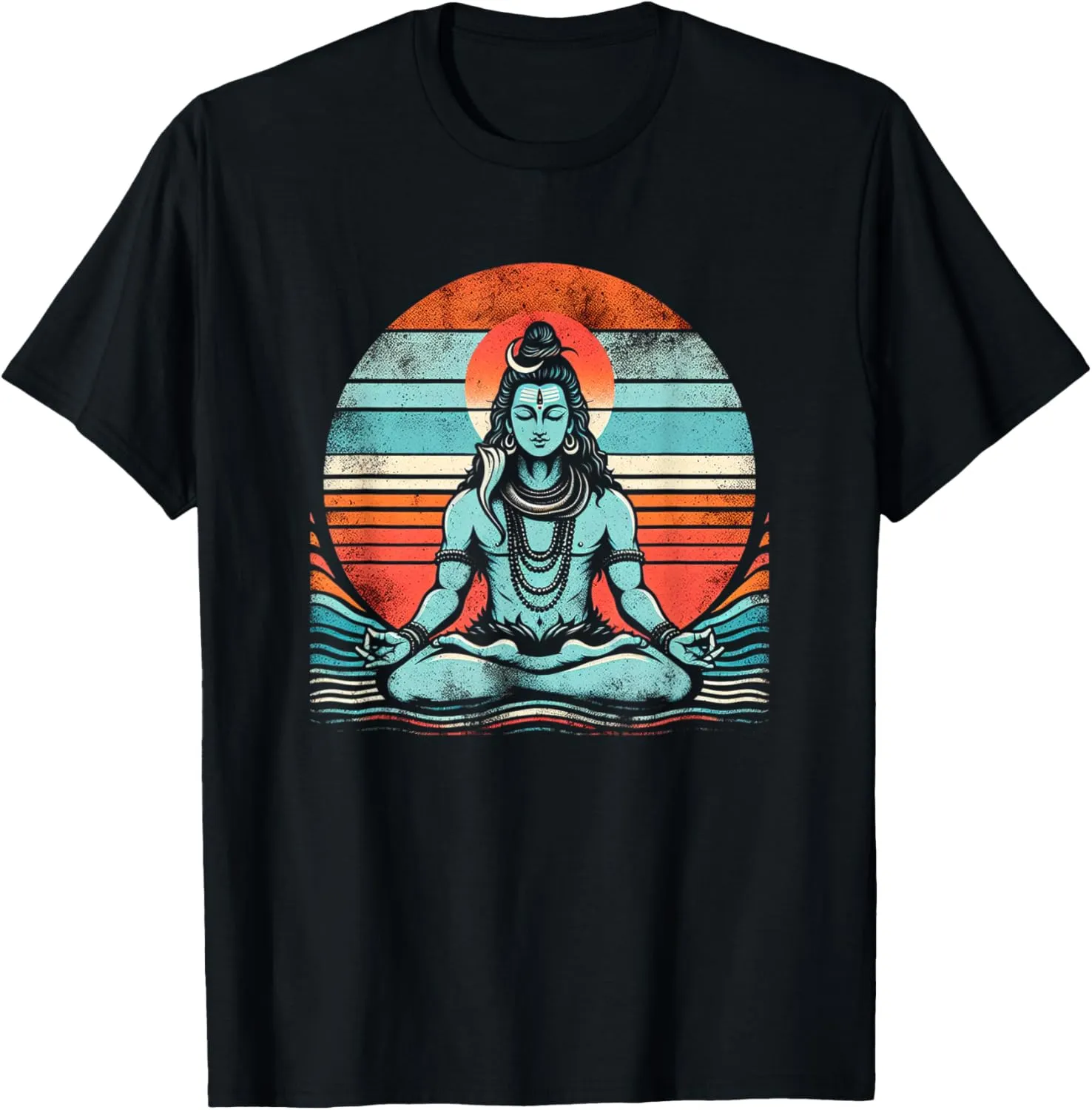 Meditating Shiva Vintage Sunset Empowering Yoga Meditation T-Shirt