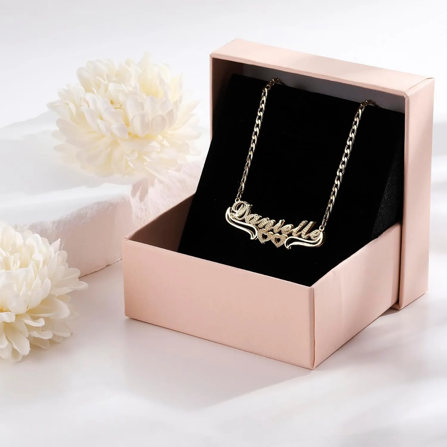 MeMeDIY Double Plated Name Necklace Personalized Name Plate Pendant Two Tone Gold and Silver Necklace for Women Heart Made Letter Plate Pendant Dainty Jewelry Gift 14"-22"