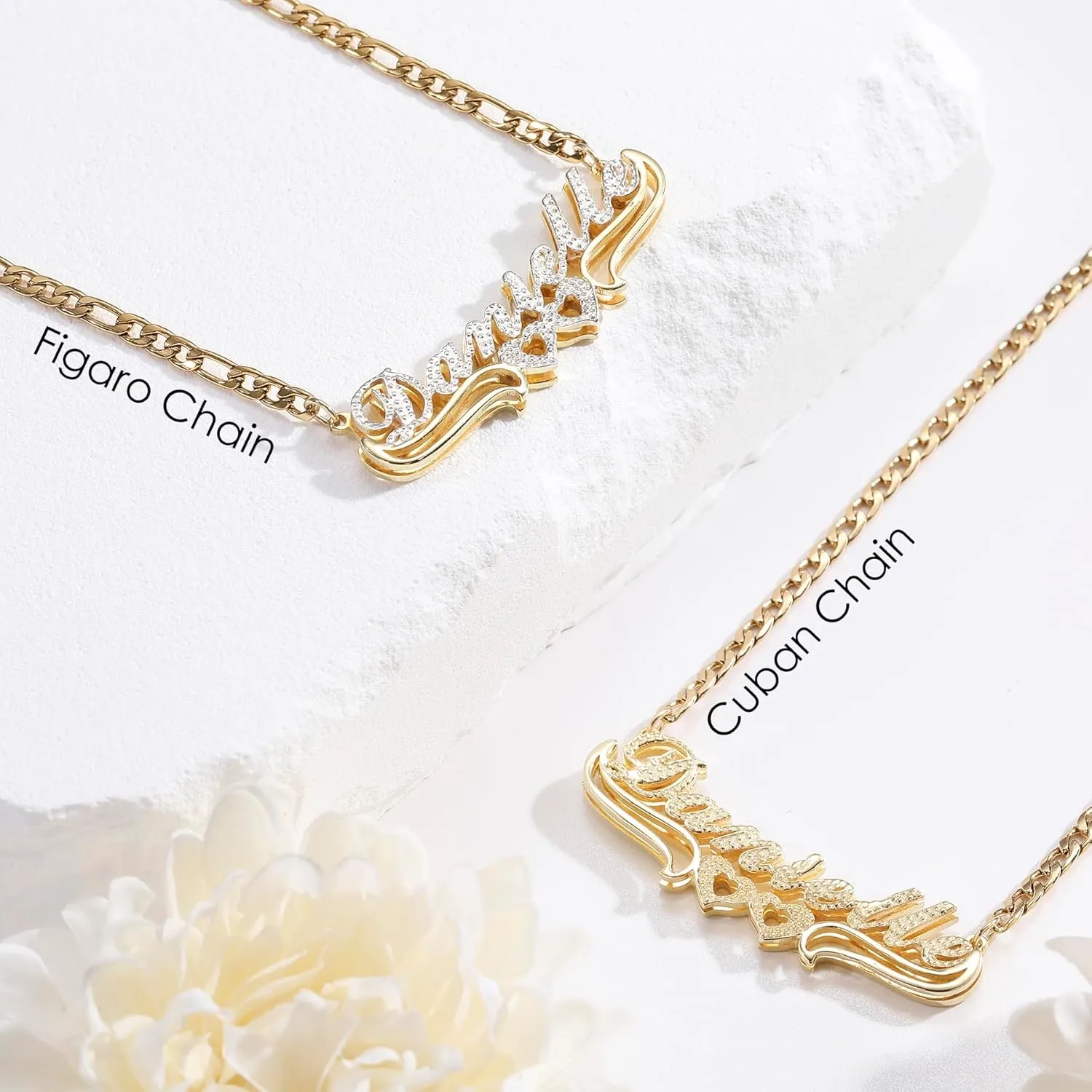 MeMeDIY Double Plated Name Necklace Personalized Name Plate Pendant Two Tone Gold and Silver Necklace for Women Heart Made Letter Plate Pendant Dainty Jewelry Gift 14"-22"