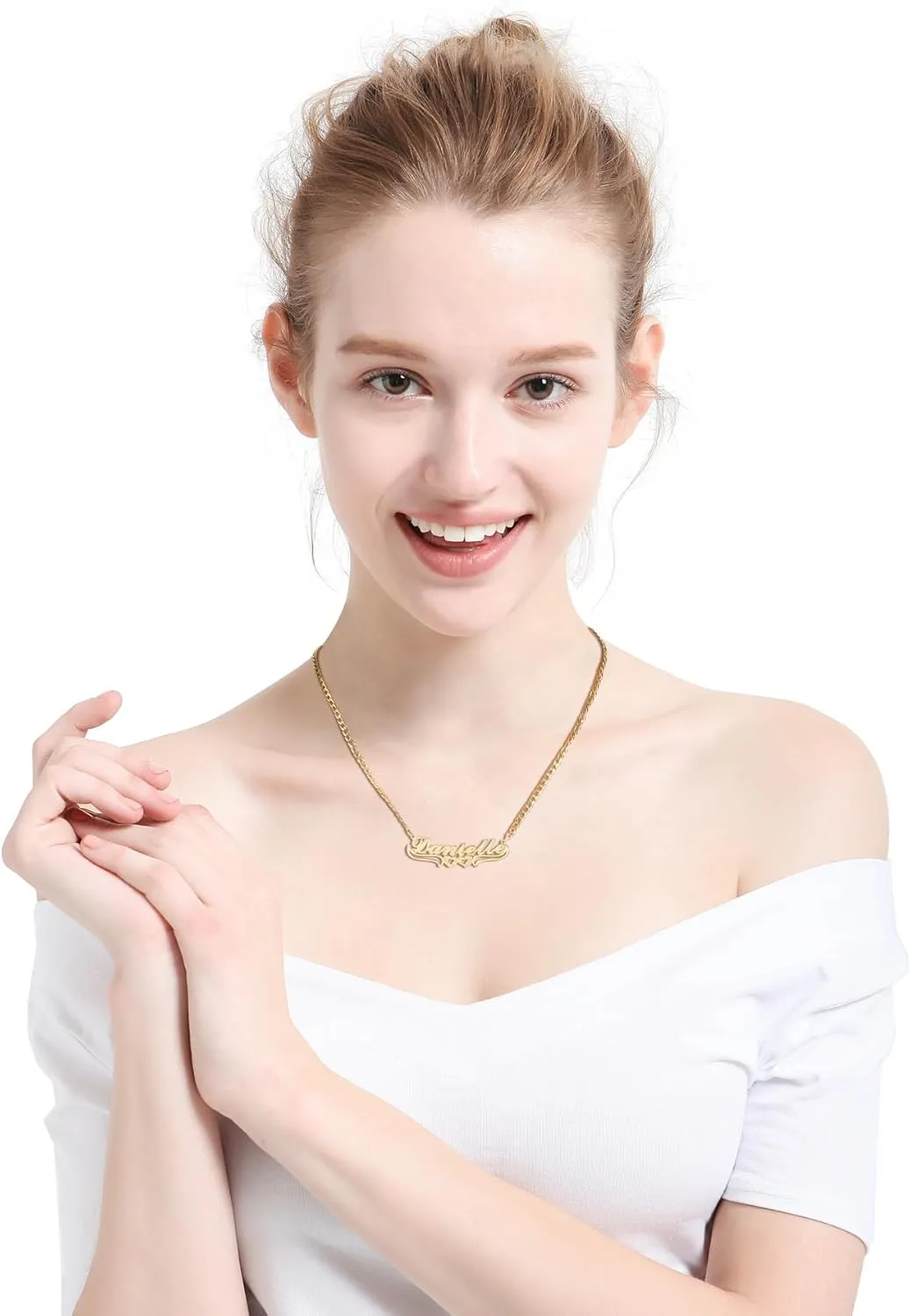 MeMeDIY Double Plated Name Necklace Personalized Name Plate Pendant Two Tone Gold and Silver Necklace for Women Heart Made Letter Plate Pendant Dainty Jewelry Gift 14"-22"