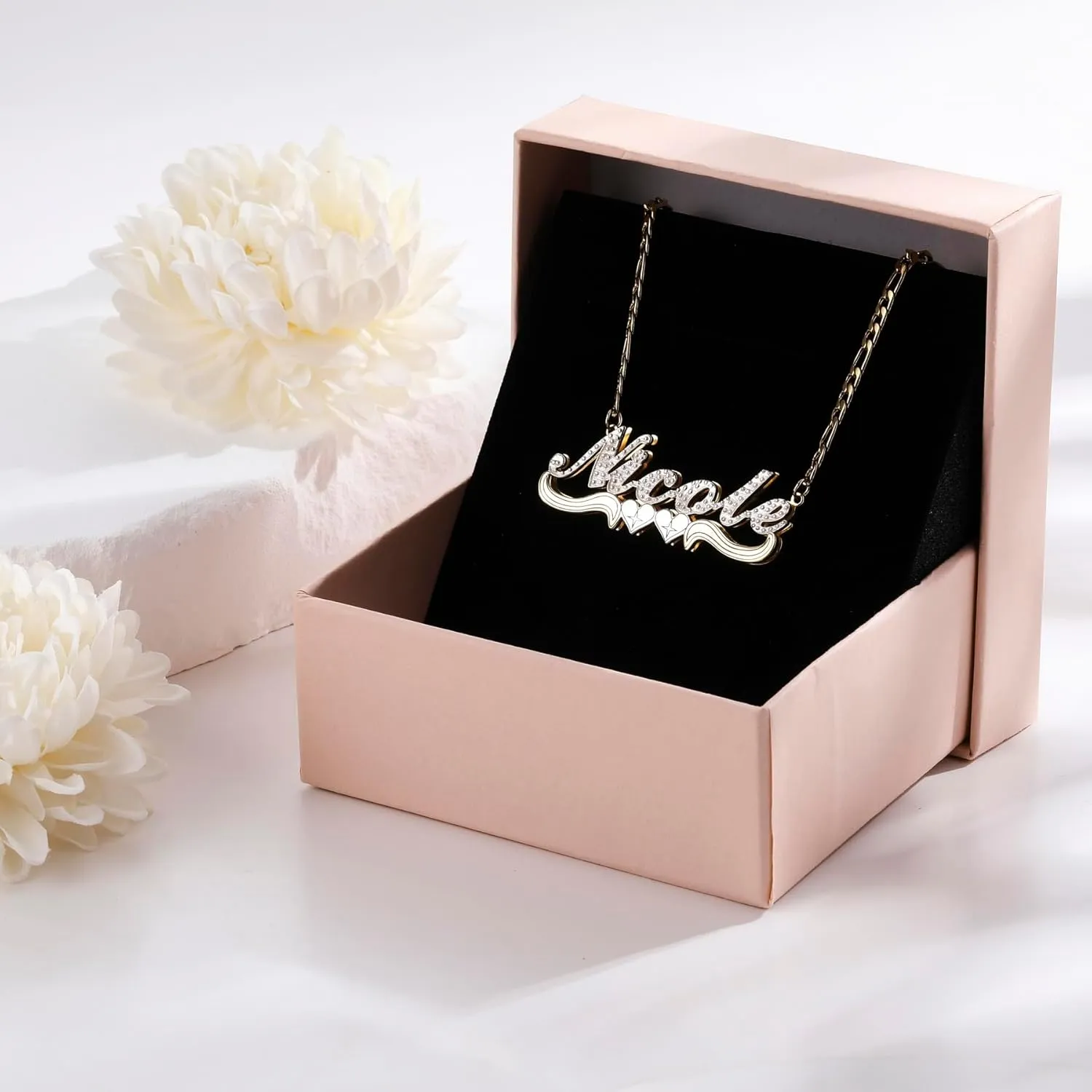 MeMeDIY Double Plated Name Necklace Personalized Name Plate Pendant Two Tone Gold and Silver Necklace for Women Heart Made Letter Plate Pendant Dainty Jewelry Gift 14"-22"