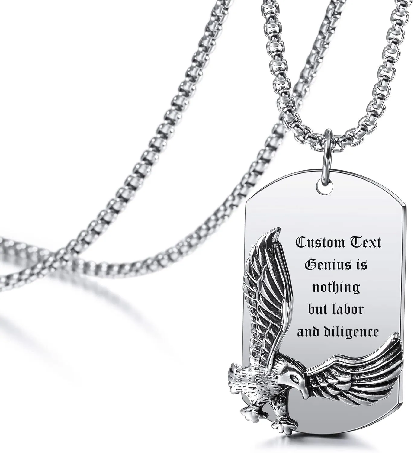 MeMeDIY Personalized Necklace Customized Chains for Men Engraving Eagle Pendant Gifts Stainless Steel Vintage Jewelry with 3.5 Wide 24 Inches Chain