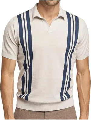 Men Fashion Summer Knit Shirts Button Down Short Sleeve Tops Color Block Relaxed Fit Blouse Breathable Loose Shirt