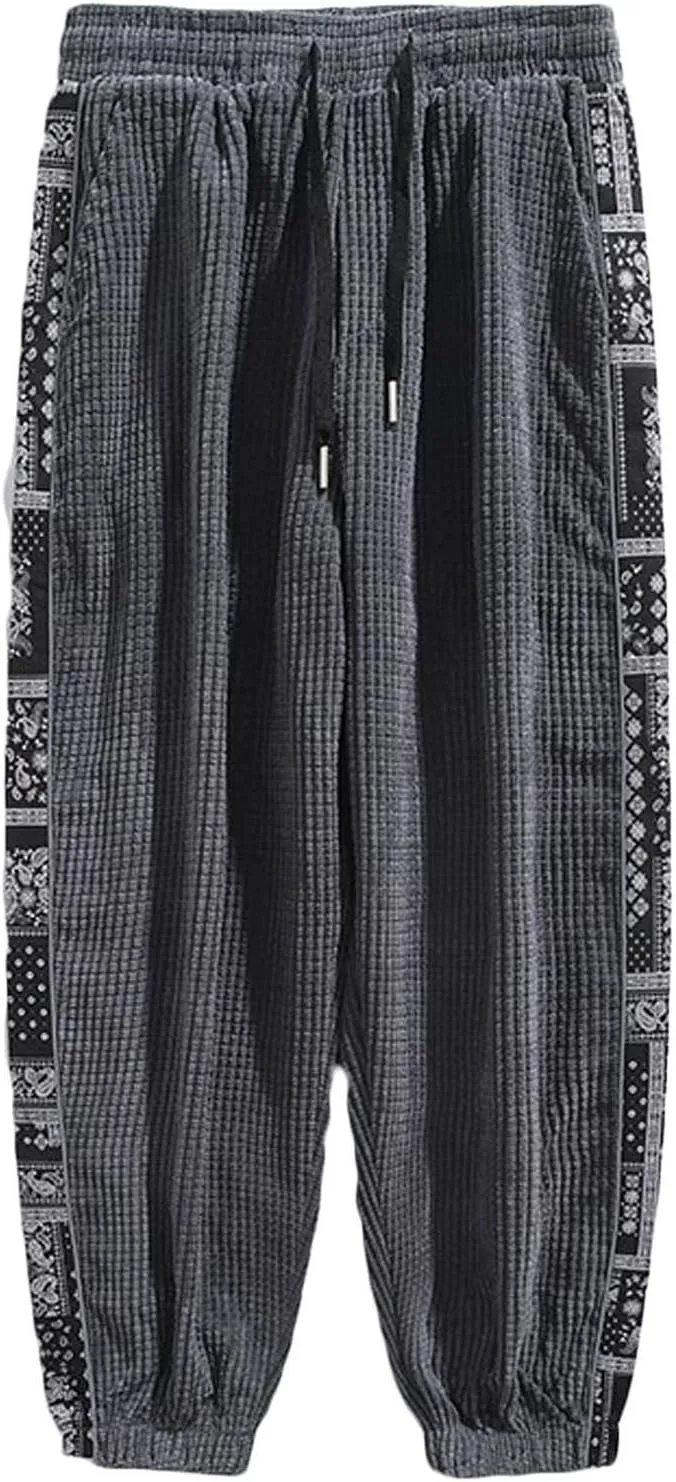 Men Wide Leg Pants Drawstring Elastic Waist Baggy Pants Plus Size Hippie Pants Casual Loose Cargo Pants Trousers