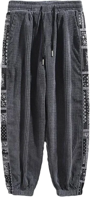 Men Wide Leg Pants Drawstring Elastic Waist Baggy Pants Plus Size Hippie Pants Casual Loose Cargo Pants Trousers