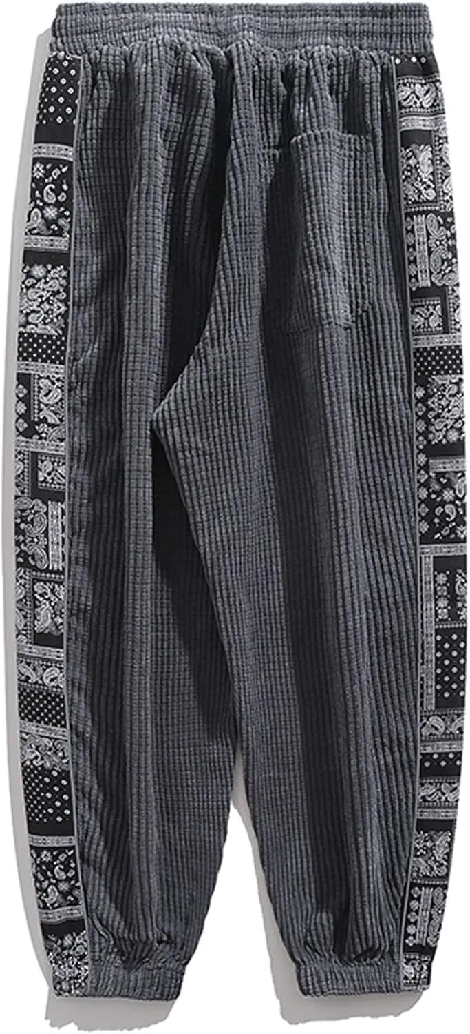 Men Wide Leg Pants Drawstring Elastic Waist Baggy Pants Plus Size Hippie Pants Casual Loose Cargo Pants Trousers