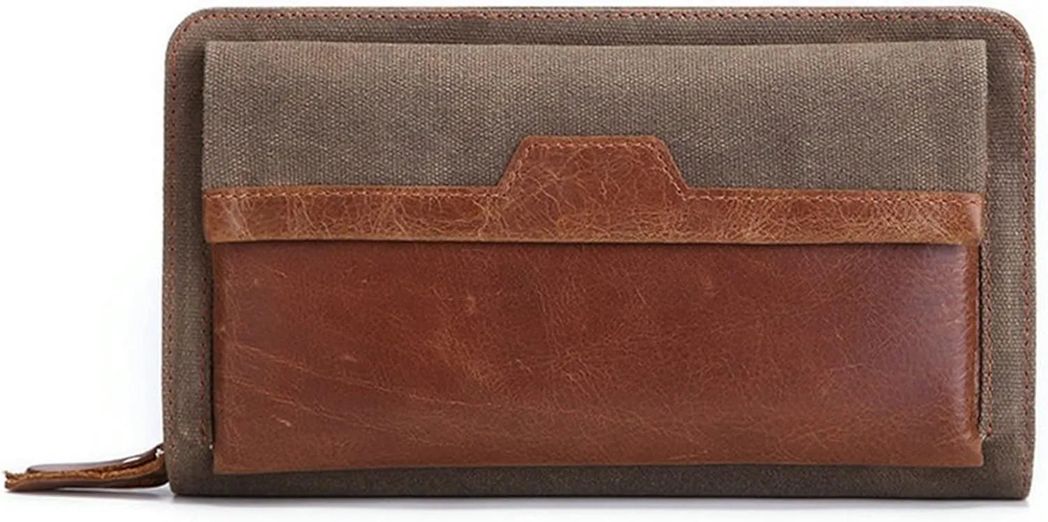 MenClutch Male Zipper Long Leather Men Wallet First Layer Cow Hand Bag Multi-functional Long Bag