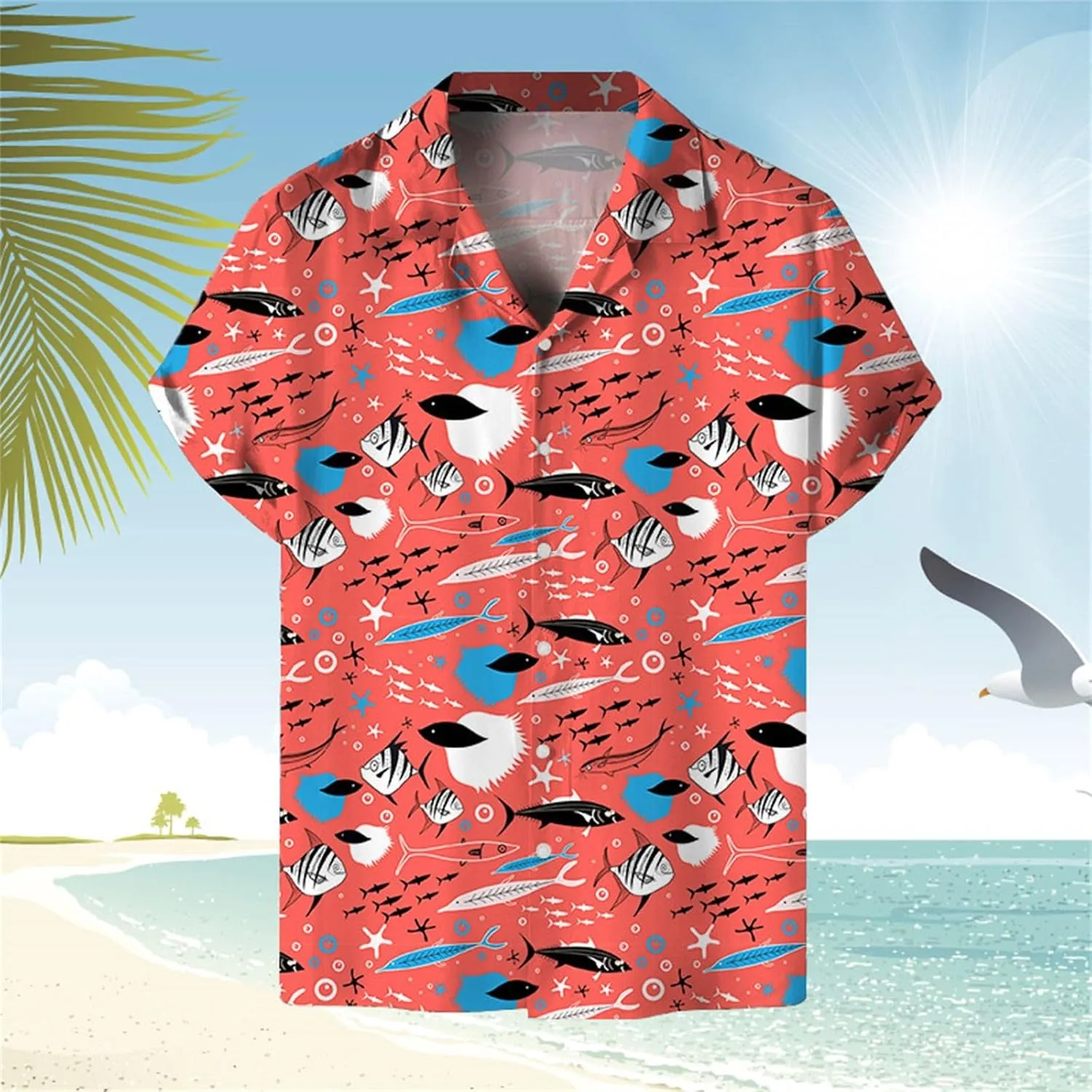 Mens 2024 Summer Hawaiian Shirt Digital Print Plus Size Combat Casual Lapel Shirts Button Down Lightweight Holiday Beach Tops