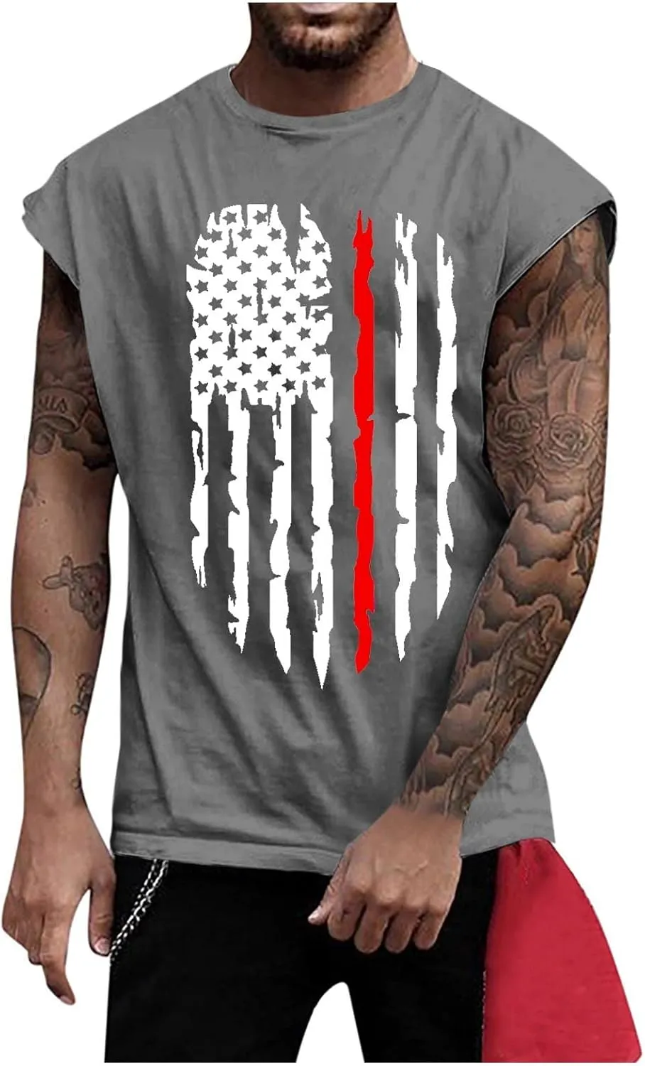 Mens American Flag Tank Tops 4th of July Shirts Sleeveless O-Collar Workout Graphic Tees USA Tank Top