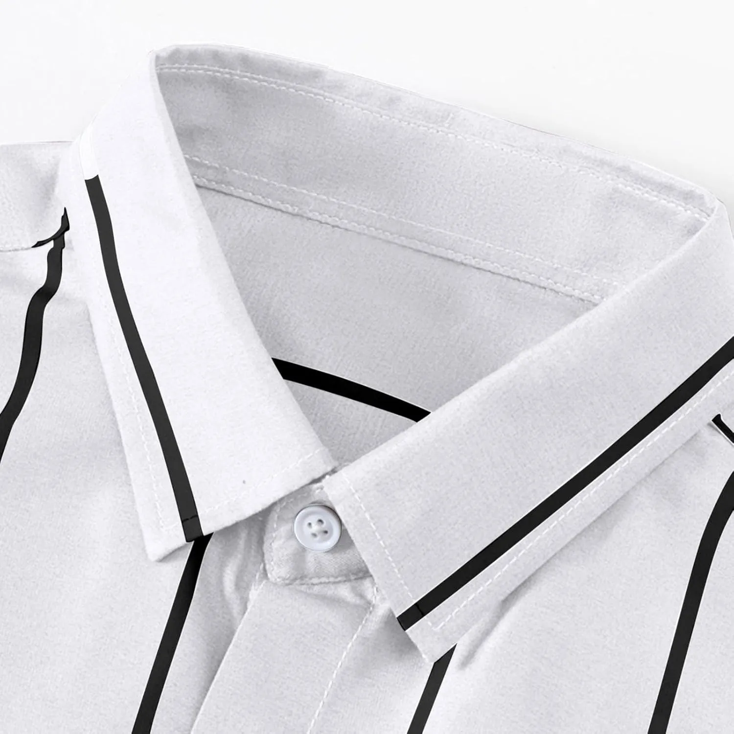 Men's Black and White Vertical Striped Shirt Classic Slim Fit Long Sleeve Lapel Button Down Top