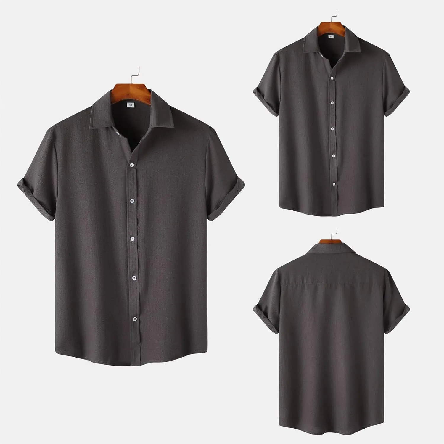 Men's Casual Button Down Shirt Short Sleeve Summer Beach Shirts Lightweight Solid Color Cotton Linen Shirts for Men