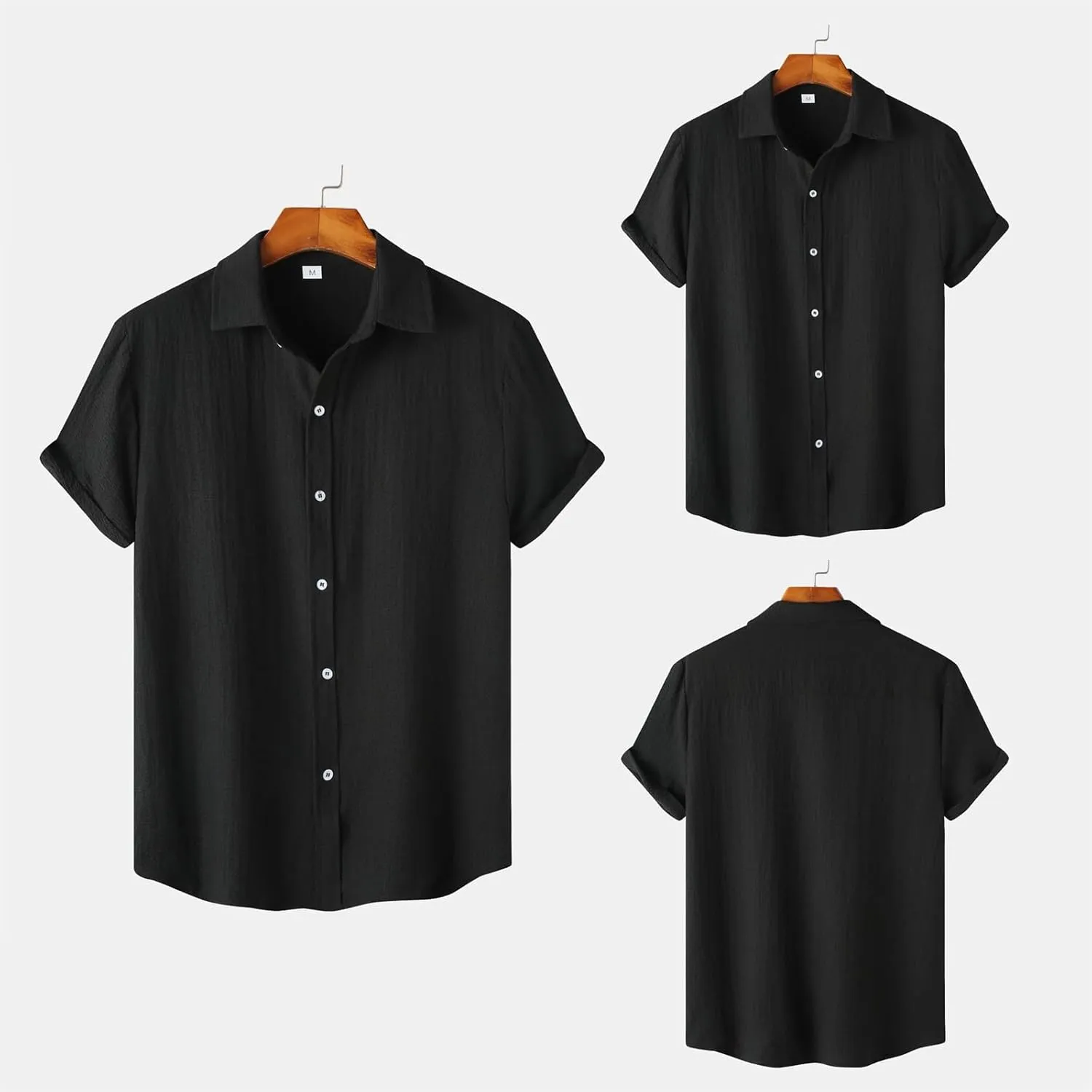 Men's Casual Button Down Shirt Short Sleeve Summer Beach Shirts Lightweight Solid Color Cotton Linen Shirts for Men