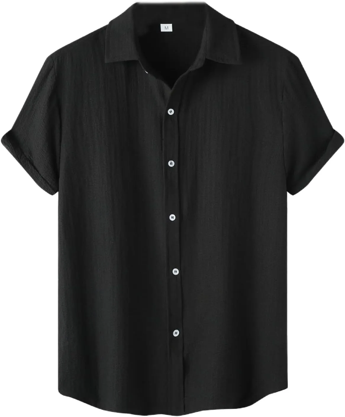 Men's Casual Button Down Shirt Short Sleeve Summer Beach Shirts Lightweight Solid Color Cotton Linen Shirts for Men