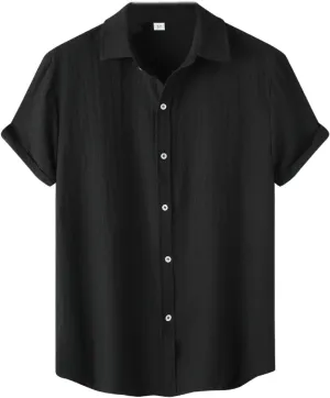 Men's Casual Button Down Shirt Short Sleeve Summer Beach Shirts Lightweight Solid Color Cotton Linen Shirts for Men