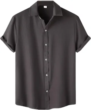 Men's Casual Button Down Shirt Short Sleeve Summer Beach Shirts Lightweight Solid Color Cotton Linen Shirts for Men