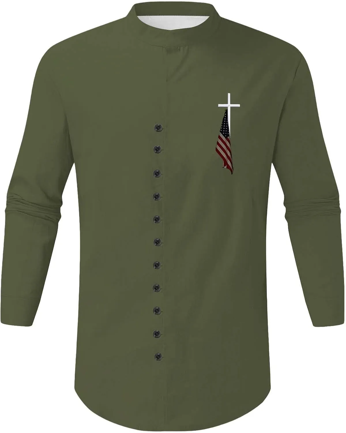 Mens Cotton Henley Shirts Fashion Long Sleeve Button Down America Flag Shirt Beach Vacation Happie Blouse Tops