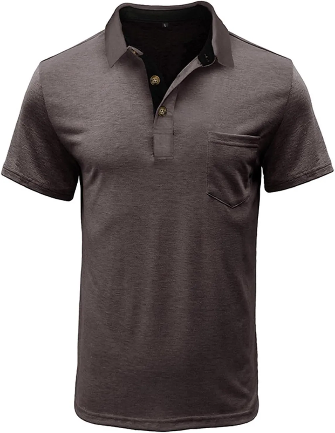 Men's Fashion Casual Polo Shirts Cotton Slim Button Basic Tops Short Sleeve Solid Color Work Golf T Shirt with Pocket