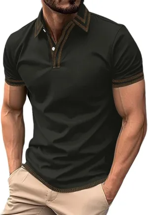 Mens Golf Shirts Short Sleeve Big and Tall Polo Shirt Button Collared Lightweight Muscle Tops Business Casual Summer