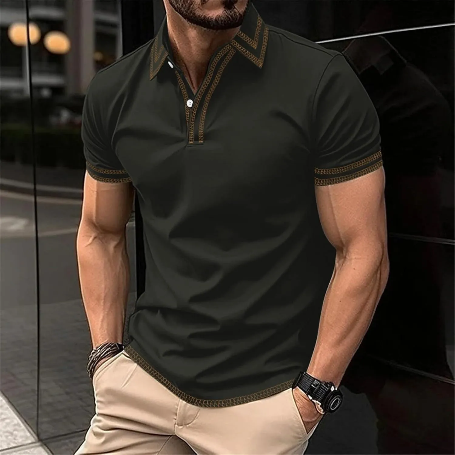 Mens Golf Shirts Short Sleeve Big and Tall Polo Shirt Button Collared Lightweight Muscle Tops Business Casual Summer