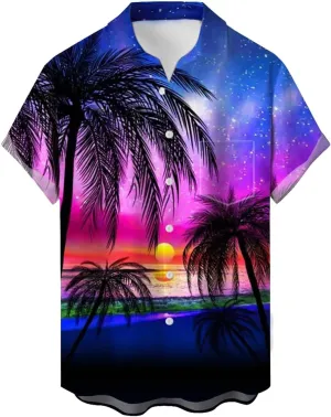 Men's Hawaiian Floral Shirts Cotton Linen Beach Flower Shirt and Long Suits Mens Printed Summer Beach Casual