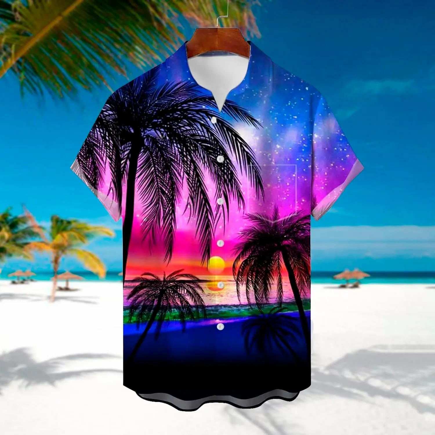 Men's Hawaiian Floral Shirts Cotton Linen Beach Flower Shirt and Long Suits Mens Printed Summer Beach Casual