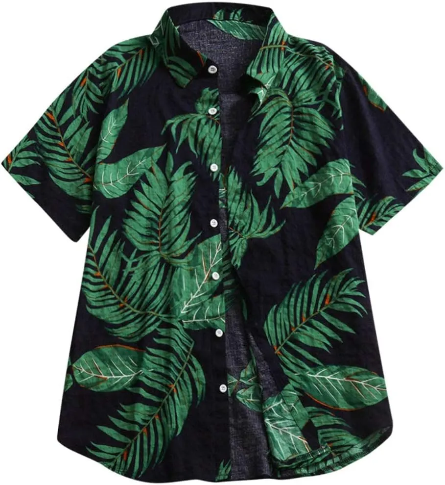 Men's Hawaiian Shirt Short Sleeve Tropical Vacation Button Down Shirt Beach Floral Palm Shirts for Beach,Pool Parties