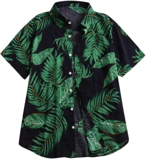Men's Hawaiian Shirt Short Sleeve Tropical Vacation Button Down Shirt Beach Floral Palm Shirts for Beach,Pool Parties