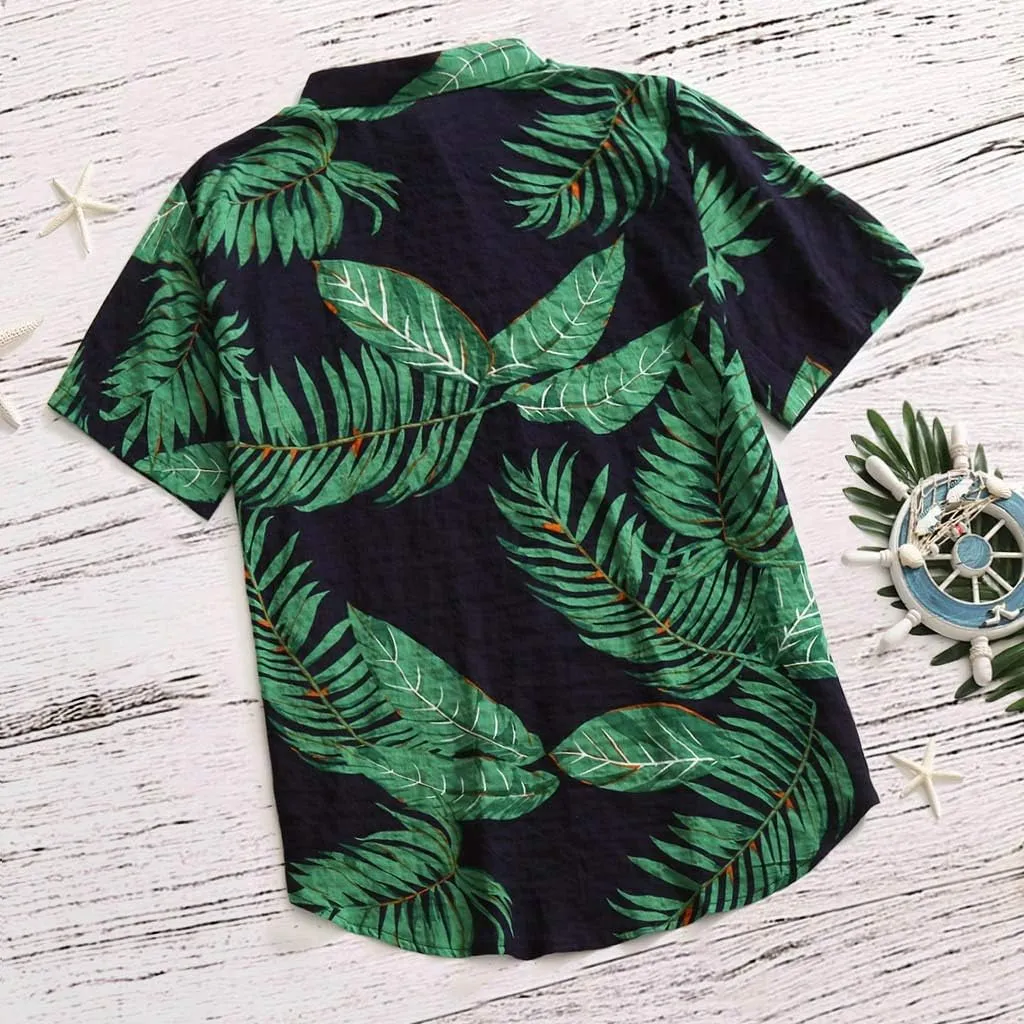 Men's Hawaiian Shirt Short Sleeve Tropical Vacation Button Down Shirt Beach Floral Palm Shirts for Beach,Pool Parties