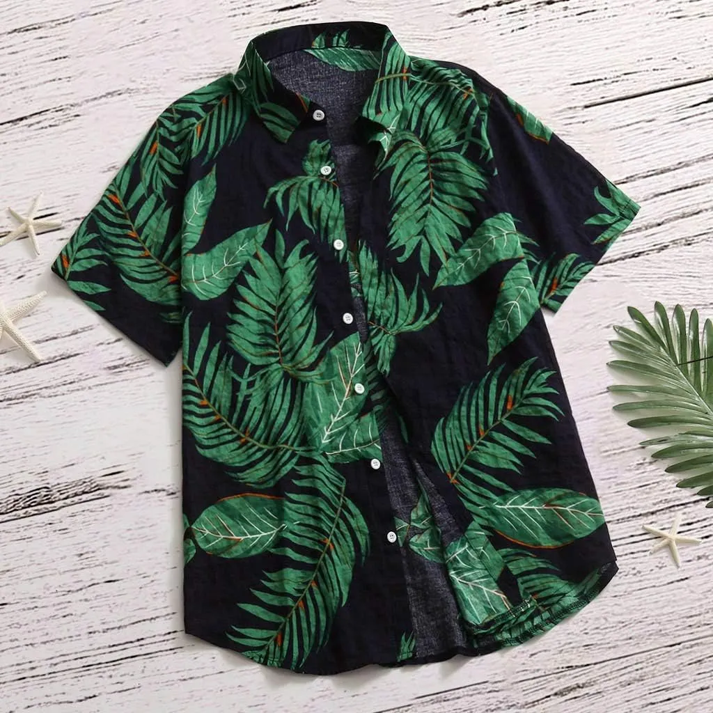 Men's Hawaiian Shirt Short Sleeve Tropical Vacation Button Down Shirt Beach Floral Palm Shirts for Beach,Pool Parties