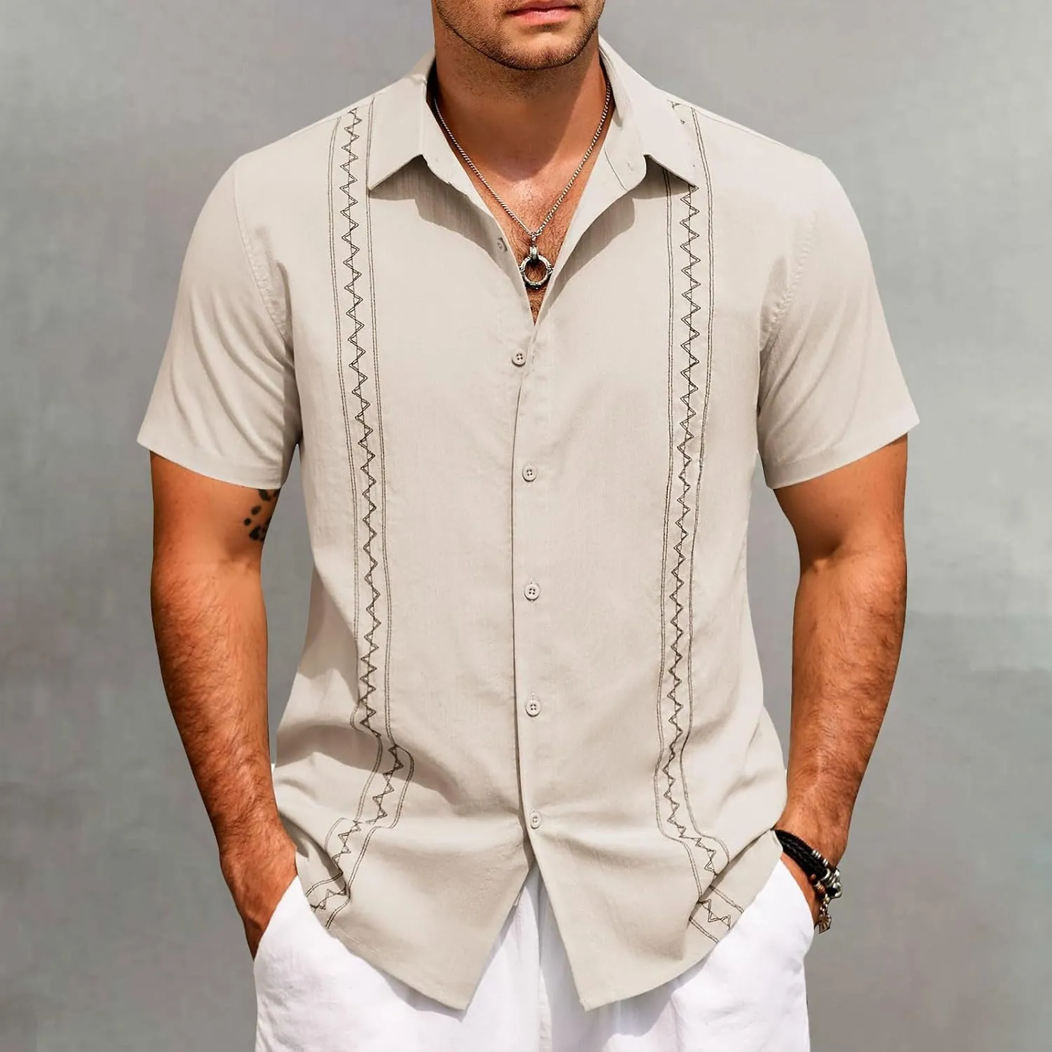 Men's Hawaiian Shirt Short Sleeves Printed Pocket Long Sleeve Shirt Top Vacation Beach Floral Palm Shirts Hawaiian