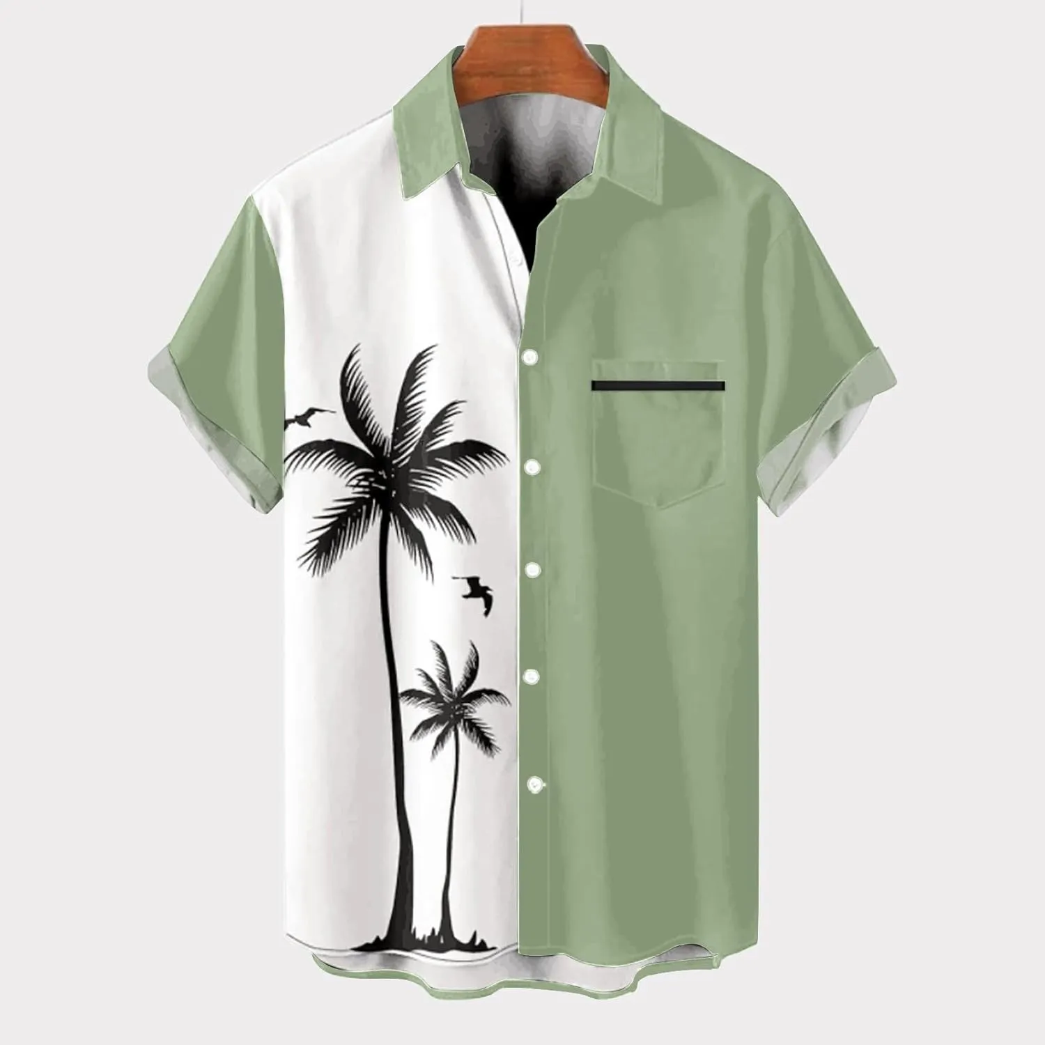 Men's Hawaiian Shirts Short Sleeve Beach Sun Coconut Tree Graphic Button Down Shirt Summer Linen Casual Collar Tops