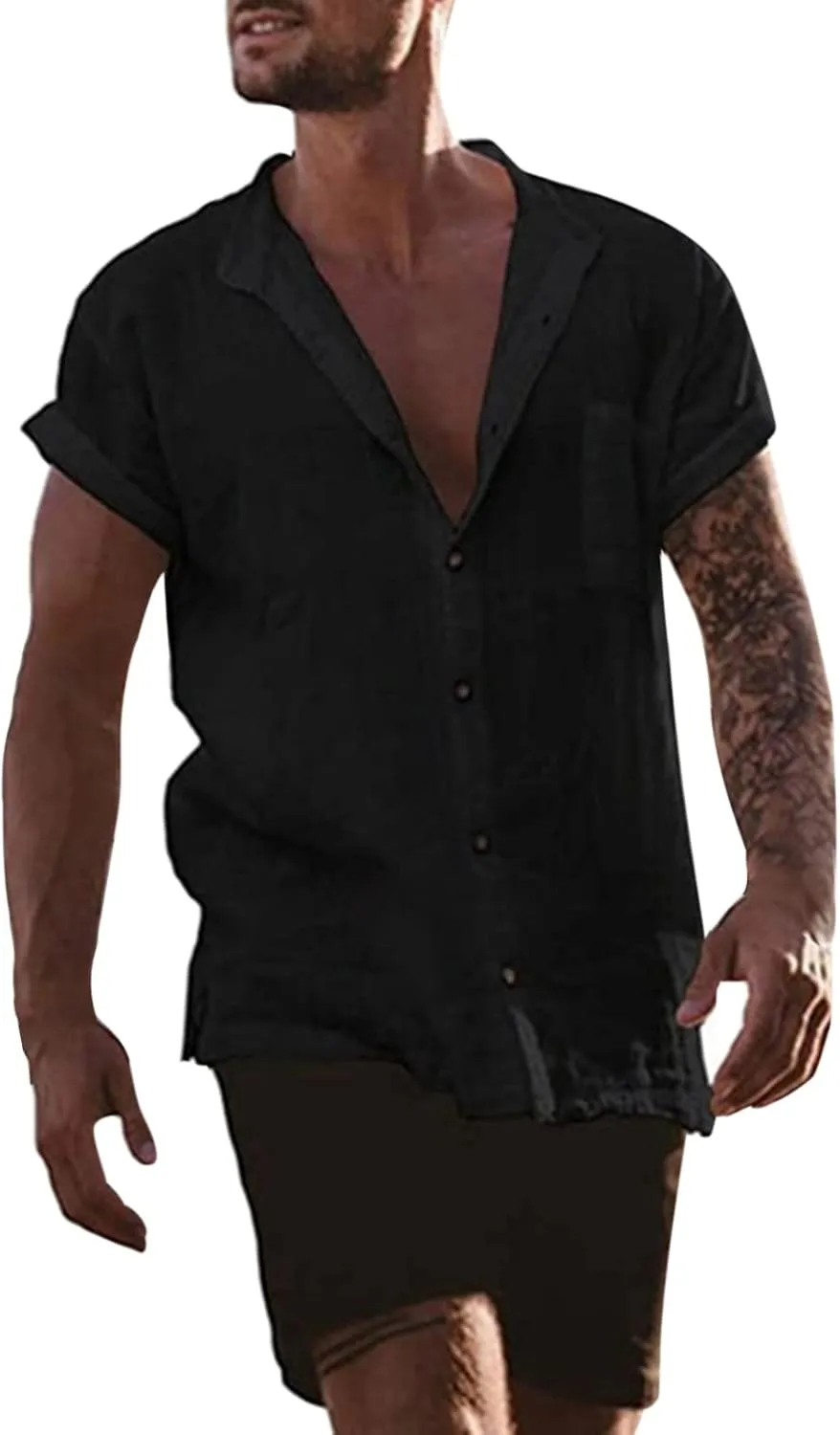 Mens Linen Shirts Casual Short Sleeve Button Down Lightweight Summer Shirt Hawaiian Beach 2024 Vacation Shirts