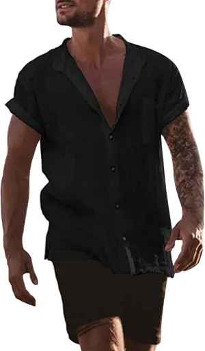 Mens Linen Shirts Casual Short Sleeve Button Down Lightweight Summer Shirt Hawaiian Beach 2024 Vacation Shirts