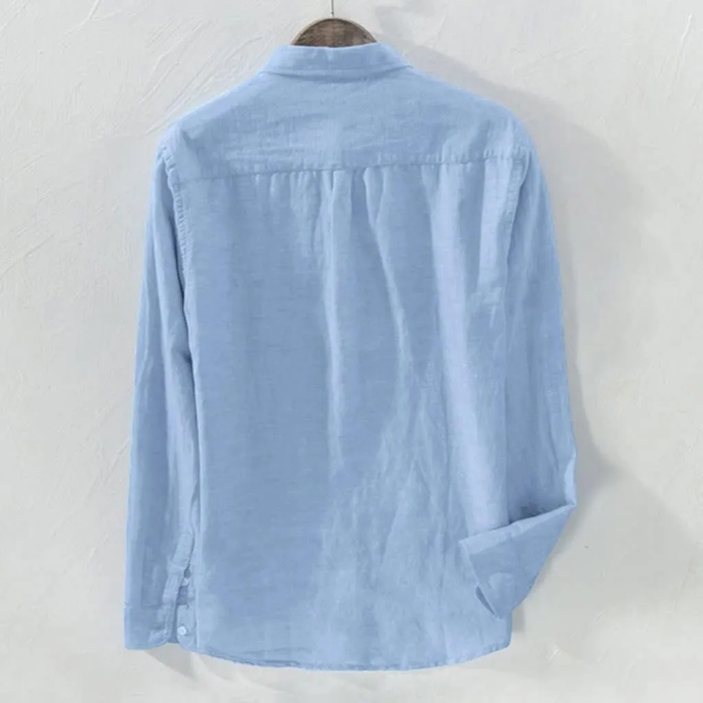 Mens Long Sleeve Linen Shirts Button Down Cotton Linen Blouses Summer Solid Beach Tee Henley Shirts