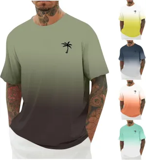 Men's Loose Plus Size T-Shirts Short Sleeve Crewneck Gradient Color Graphic Tee Tops Summer Palm Tree Beach Shirt